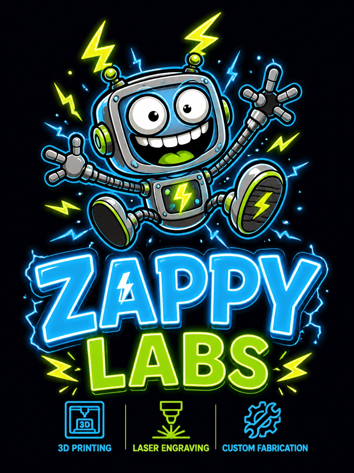 Zappy Labs electric robot mascot and brand artwork